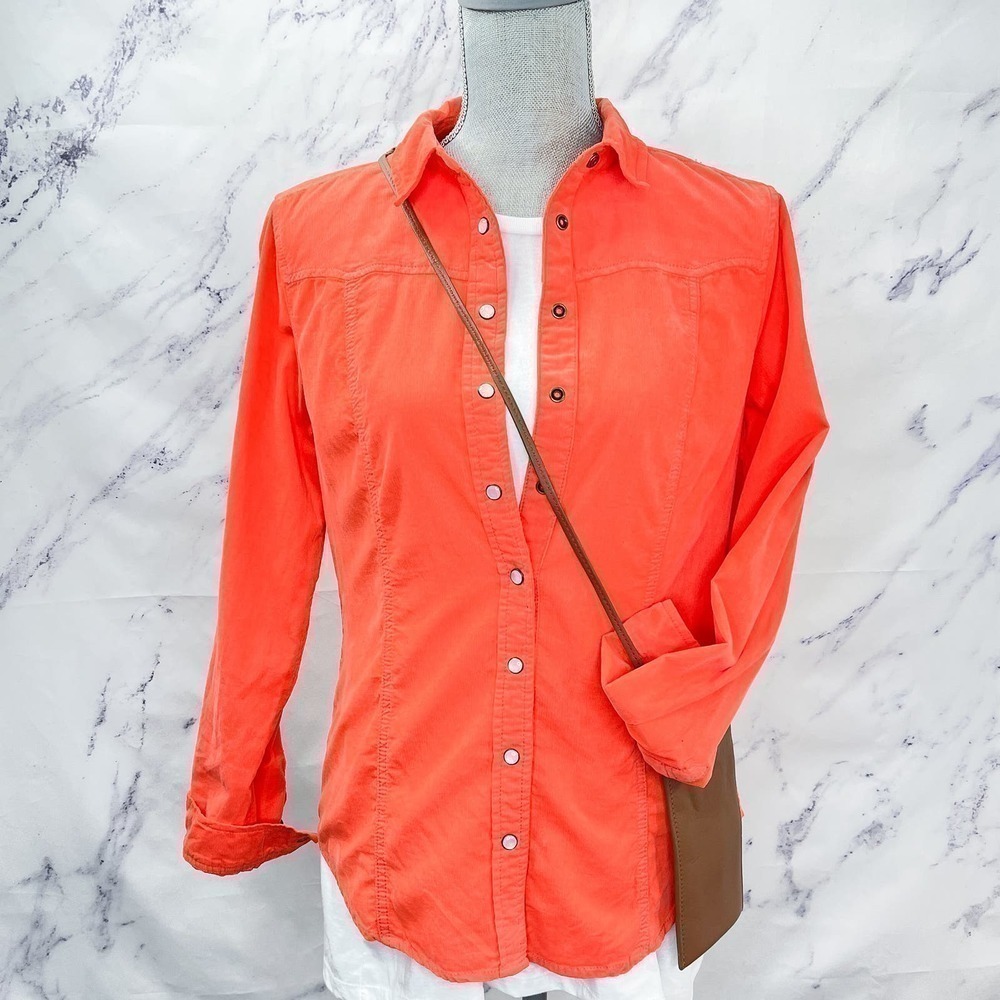 Anthropologie • Holding Horses | Orange Pinwale Corduroy Snap Front Shir…